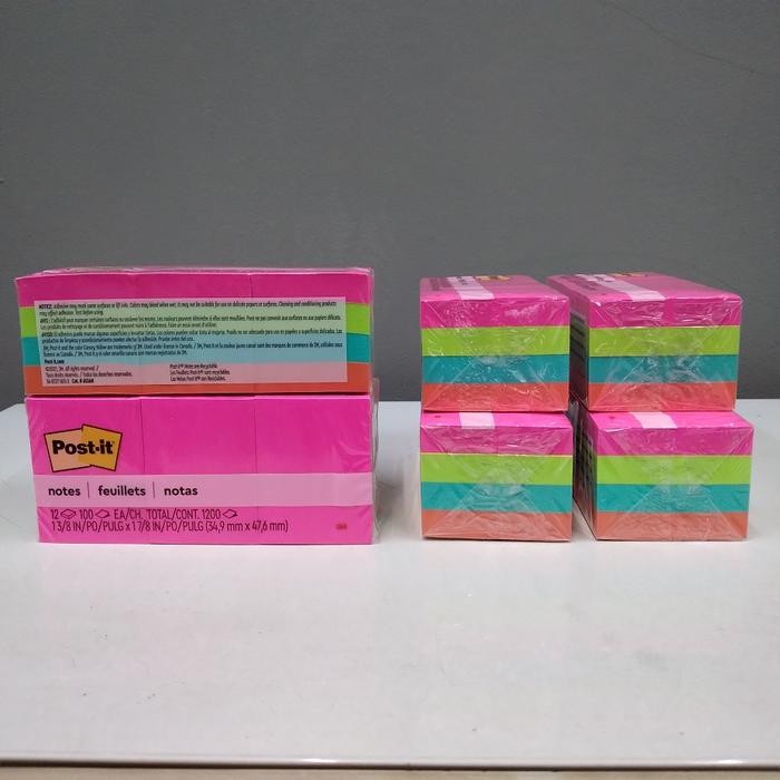 

Terlaris- 3M Post It 653An Sticky Note Warna Neon 35Mm X 48Mm 4Warna 12Pads