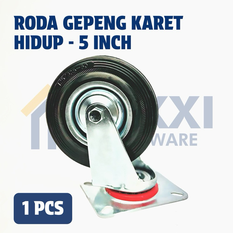 Roda Troli / Roda Karet 5 Inch Hidup / Roda Hidup / Roda Gepeng Karet