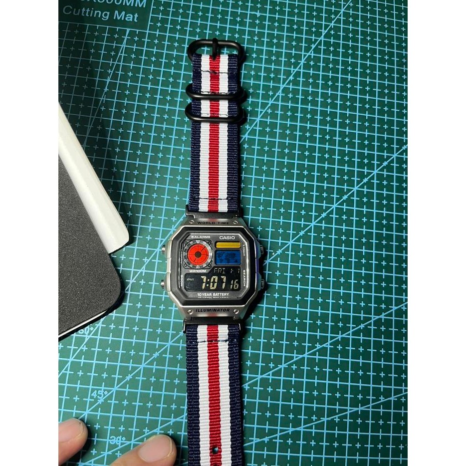 Casio Ae-1200 Royale Stealth Black Strap Nato Kanvas Military Style Black Ops Custom Casio Mod