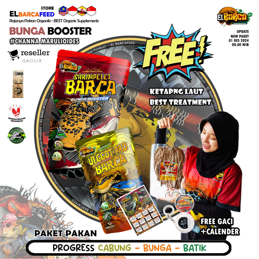 PAKET PAKAN IKAN PROGRESS pemecah Cabung & bunga solid Channa Maru ys red pelet xtra melanin guanin