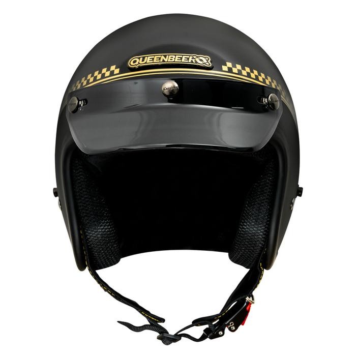 Terlaris Cargloss Cfm X Queenbeer Retro Helm Half Face - Black Ongkir Termurah