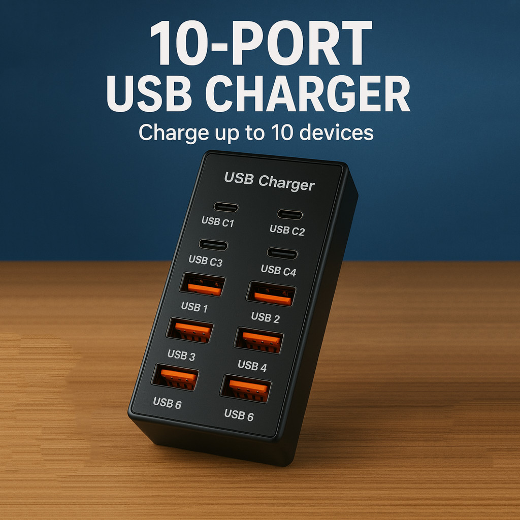 Pengisi Daya Hub USB 10 Port Multi Tipe C 5V/2.4A 60W Colokan EU USB Hub Charger 10 Multi Port Type 