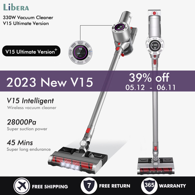 V15 Penyedot Debu Genggam Nirkabel 28kPa 330W Daya Vertikal Bersih LED Penyedot Debu Listrik Mesin P