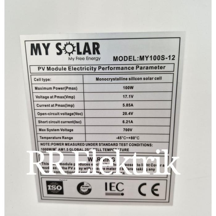 Berkualitas Solar Panel Solar Cell Panel Surya 100Wp Mono My Solar