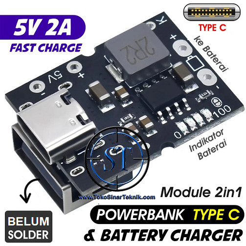 [YE] Kit Modul Power Bank USB Type-C Fast Charger Boost Step Up 2A 5V Cas Baterai 18650 BB-64F