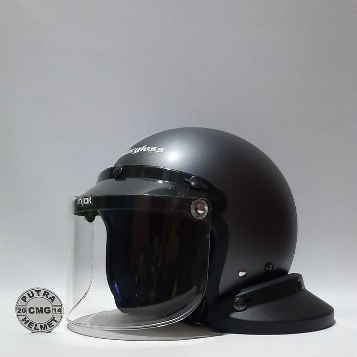 Paket Helm Cargloss Original Retro Abu Doff Kaca Datar Flat Cembung