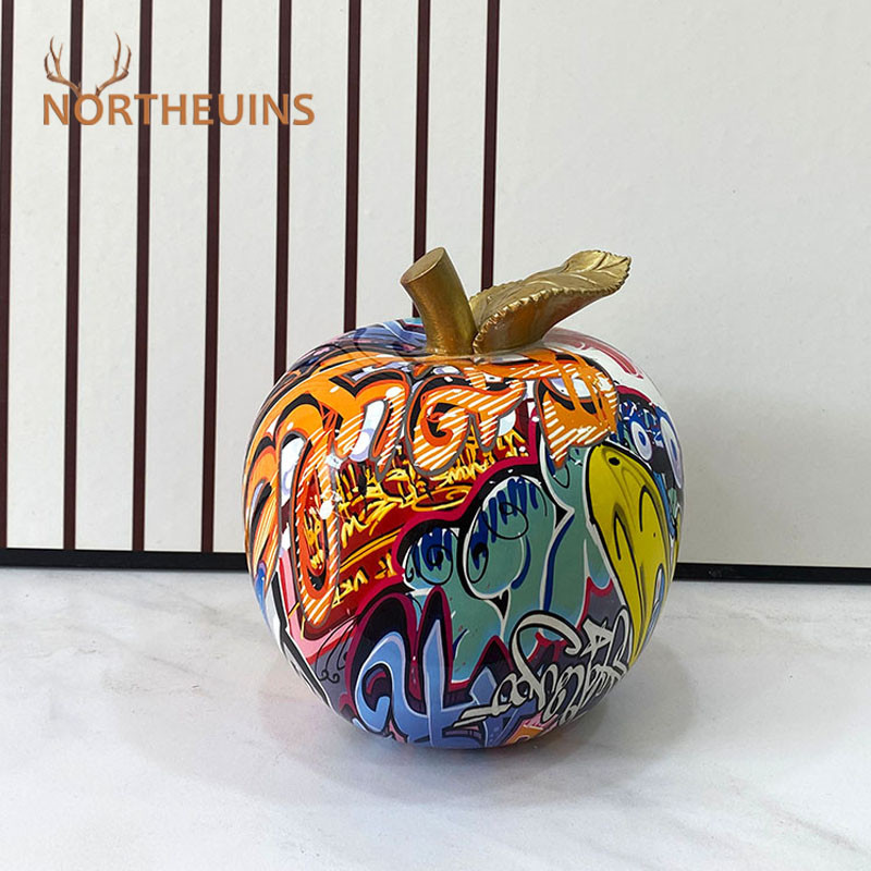 NORTHEUINS Resin Patung  Grafiti Lukisan Buah Seni Ornamen Dekorasi Rumah Kantor Aksesori Interior D