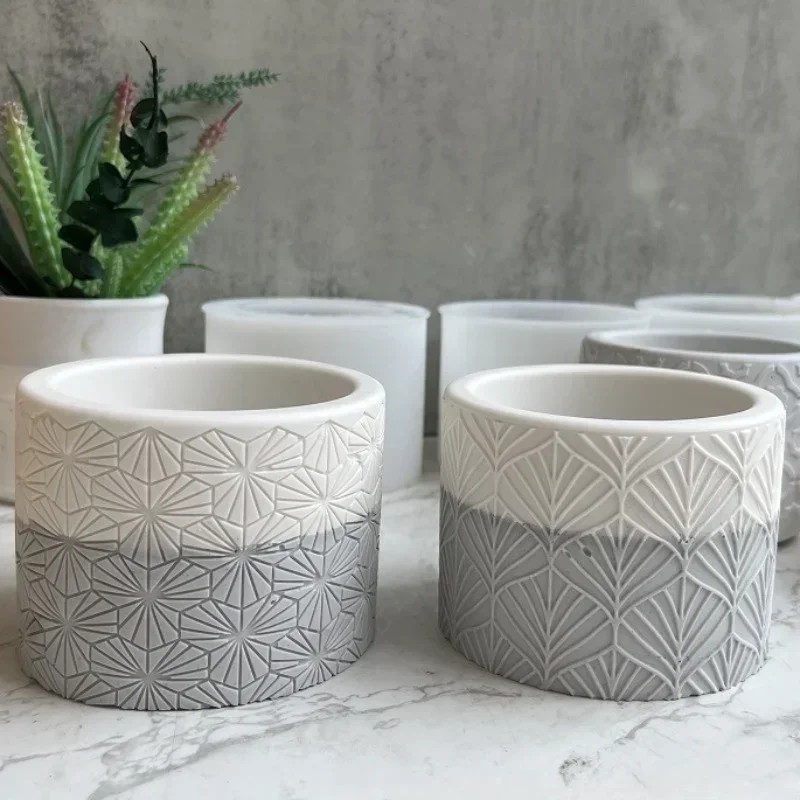 Cetakan Silikon Pot Bunga Pola Bulat DIY Cetakan Vas Pot Bunga Resin Gipsum Semen Kerajinan Cetakan 