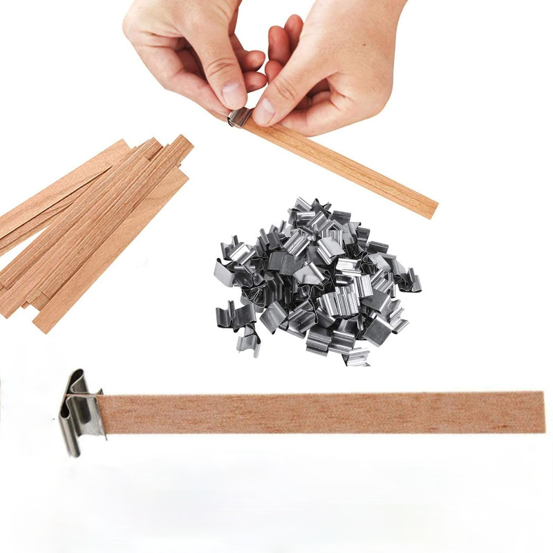 30 Buah Sumbu Lilin Kayu dengan Dudukan Besi Inti Lilin Sumbu Ramah Lingkungan Perlengkapan Pembuata