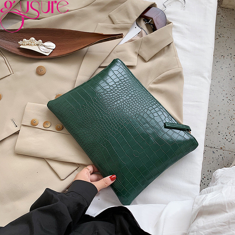 Gusure Tas Tangan Kapasitas Besar Fashion Tas Genggam Wanita Dompet Ponsel Amplop Kulit PU Dompet Ge