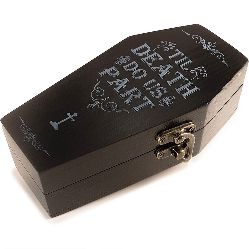 1 Buah Kotak Penyimpanan Perhiasan Kotak Anting Cincin Bahan Kunci Flip Peti Mati Kayu Hitam Mode Kr