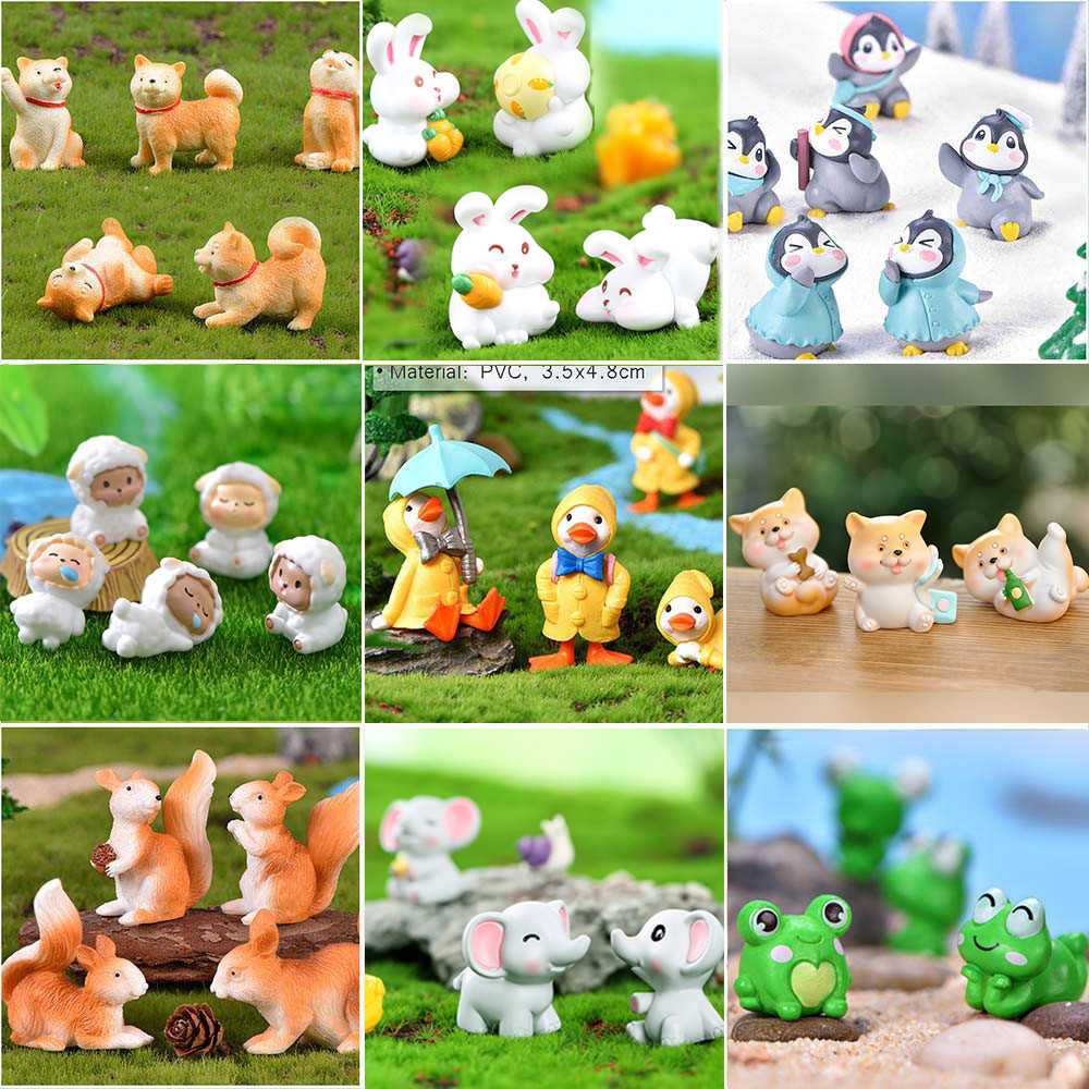 Patung Hewan Tupai Kelinci Miniatur Gambar Taman Peri Patung Kartun Terarium Anjing Kucing Dekorasi 