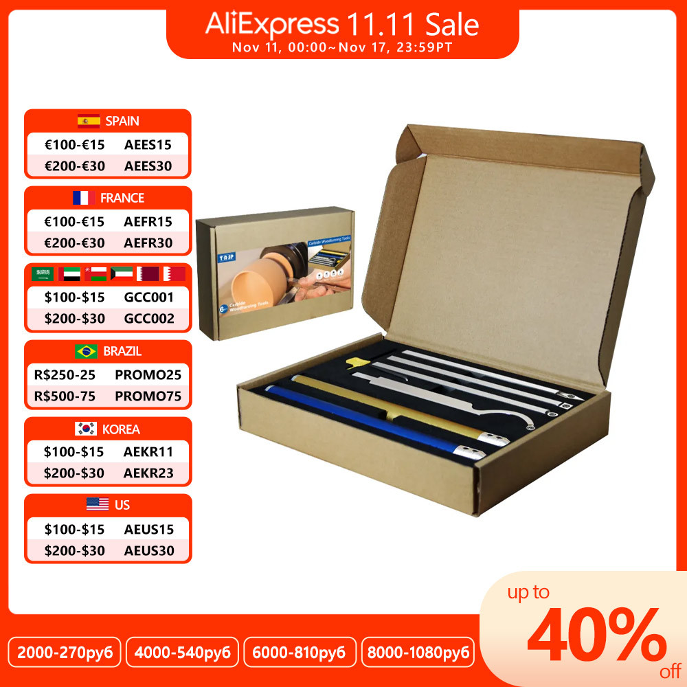 Set Alat Pembalik Kayu 6 In 1 Kit Pahat Pembubutan Kayu Karbida Alat Bubut Kayu dengan Sisipan Pemot