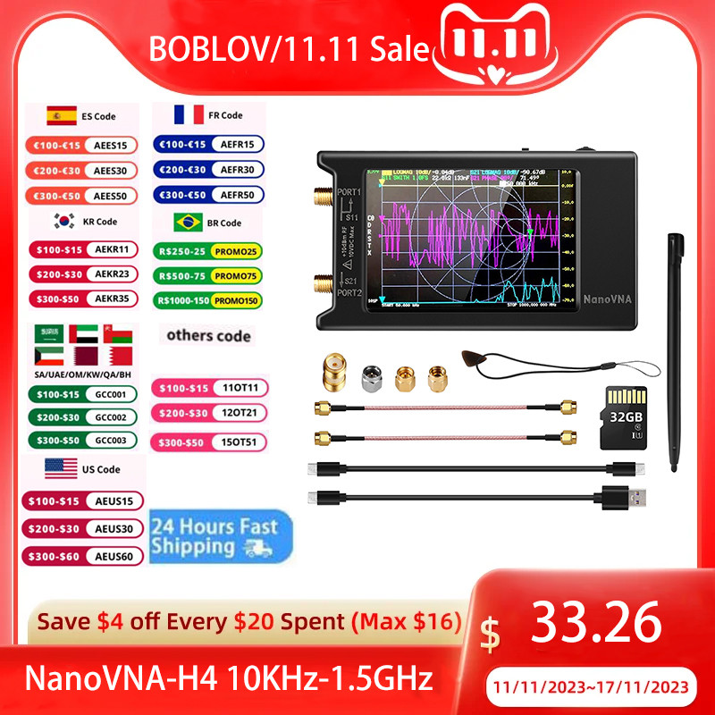 Spectrum Anslyzer NanoVNA-H4 Vector Network Antena Analyzer 10KHz-1.5GHz MF HF VHF UHF Antena Tuner 