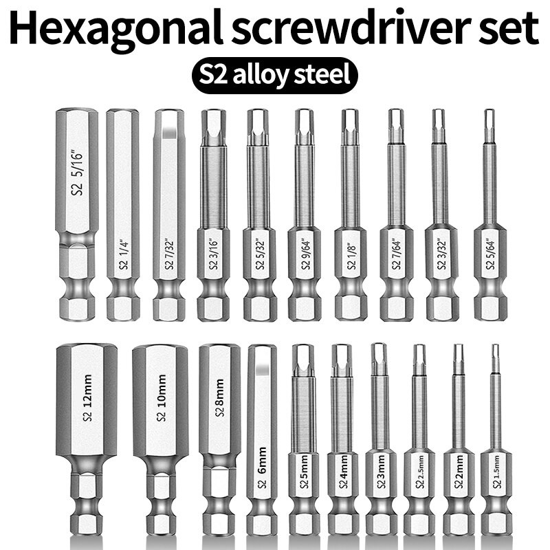 20 Buah Set Kepala Obeng Heksagonal S2 Alat Ujung Obeng Multifungsi Listrik Magnetik Inci Baja Keker