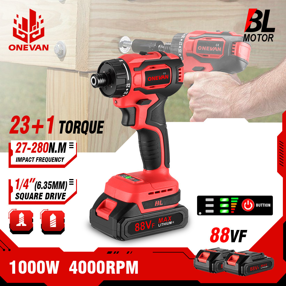 ONEVAN 23 + 1 Obeng Elektrik Mini Tanpa Sikat Torsi 1/4 "Bor Impact Driver Alat Listrik Isi Ulang un