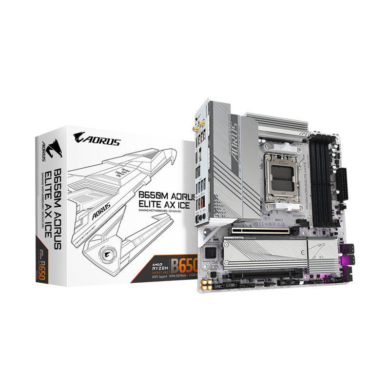 GIGABYTE B650M AORUS ELITE AX ICE Micro-ATX AMD B650 DDR5 8000 (OC) MHz M.2 USB3.2 Wi-Fi 6E Socket A