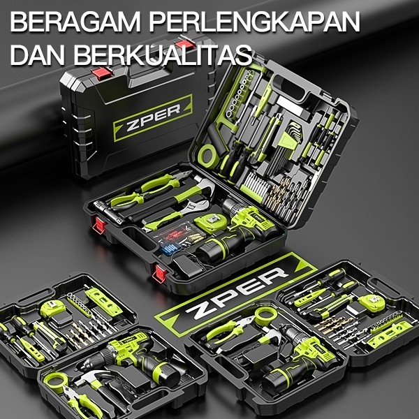 ZPER 120PCS TOOL BOX BESAR MESIN BOR BATERAI TOOLKIT SET ALAT TUKANG BANGUNAN LENGKAP KOTAK PERKAKAS