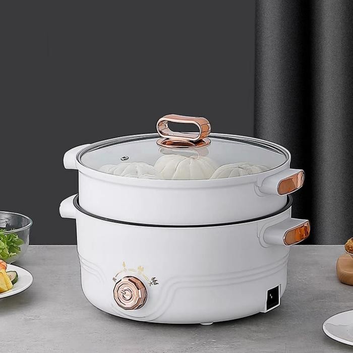 HOT SALE Panci masak listrik serbaguna 22cm rose/Alat masak nasi goreng tumis bakar serbaguna