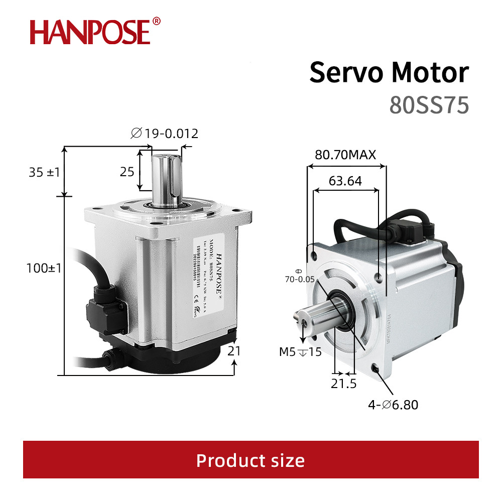High-Quality AC200-240V 3000rpm 2.39N.m 750W AC Servo Motor With Brake Kit 80SS75+ASD275 Servo Drive