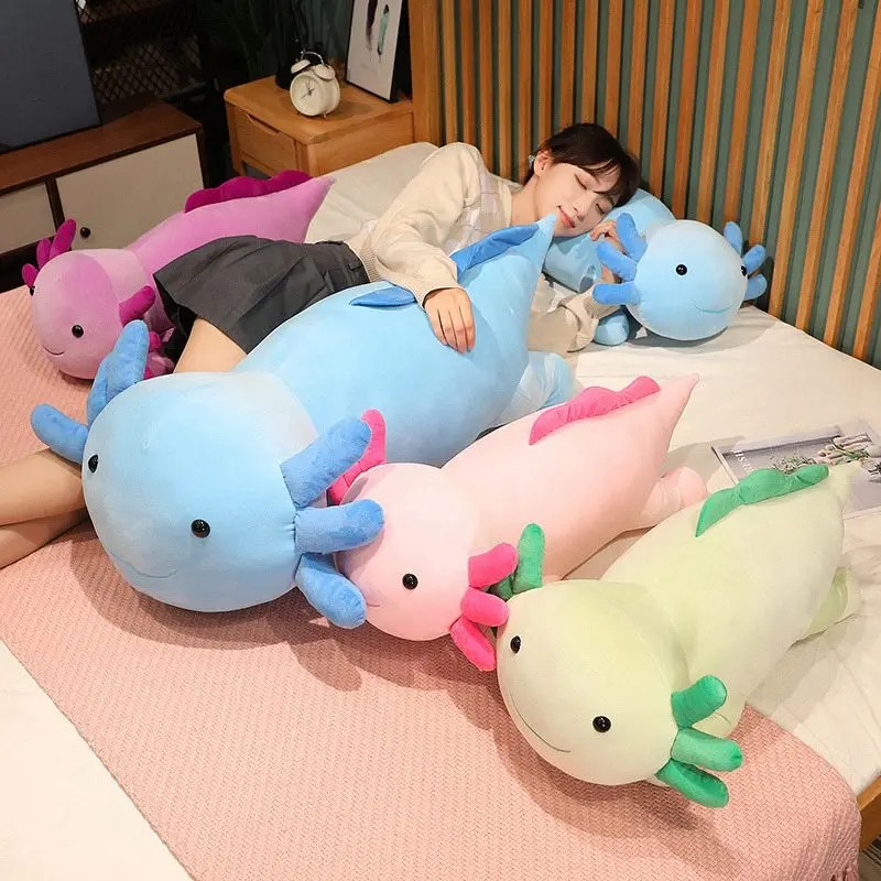 Giant Colorful Newt Plush Toy Stuffed Cute Axolotl Salamander Fuzzy Long Plush Fish Appeasing Long