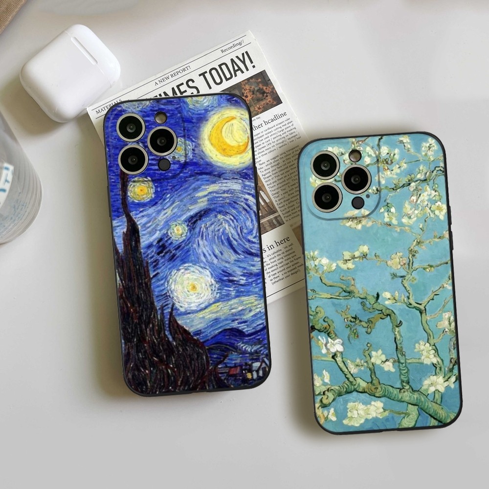 Art Van Gogh Oil Painting Phone Case For Iphone 15 14 11 12 Pro 15 16 Plus 13 Pro Max Xr Xs Black