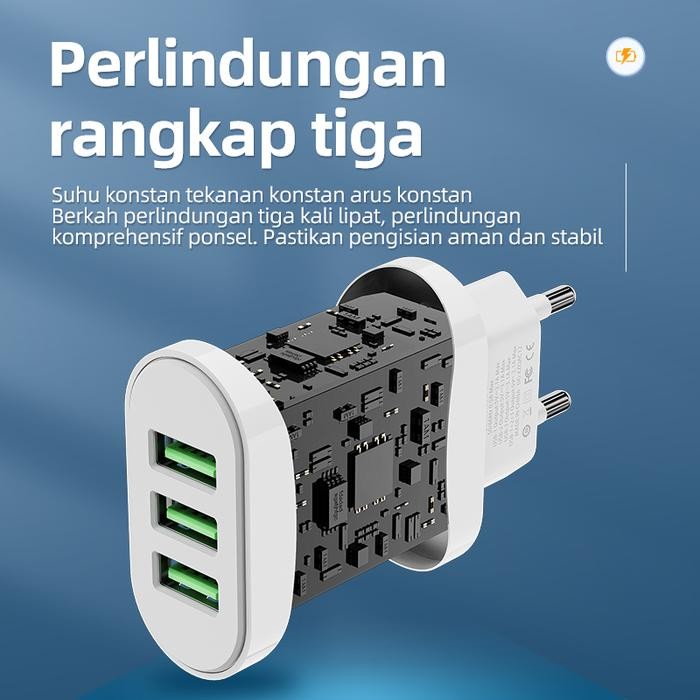 Wall Charger Kivee 3.1A 3 Ports Fast Charging Charger 5V/3.1A Kode 927
