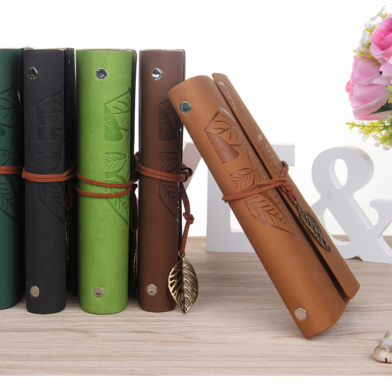 

1Pc Retro Leaf Notebook School Office Stationery Diary Notepad Literature Pu Leather Note Book