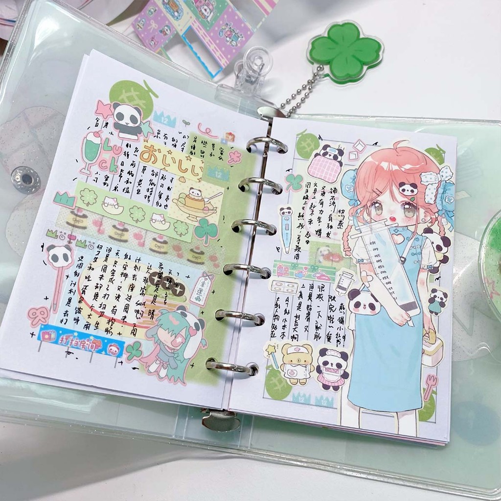 

Wakawaka A7 Binder Four-Leaf Clover&Girl Glitter Pvc Removable Loose-Leaf Notebook Sticker Storage