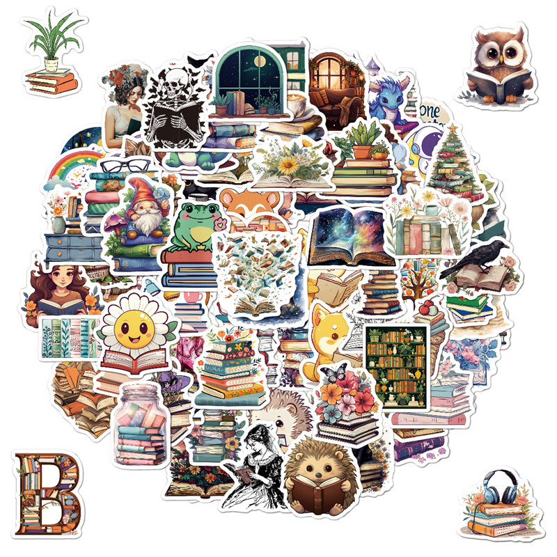 

50Pcs Cartoon Book Worm Book Reading Stickers Diy Handmade Sticker Diary Book Graffiti Stickers