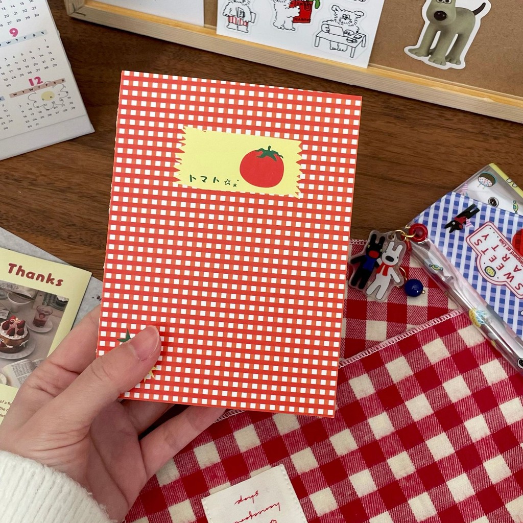 

Red Tomato Plaid Cover Hand Ledger Student Blank Page Notebook Paper Note Book Diary School Supplies
