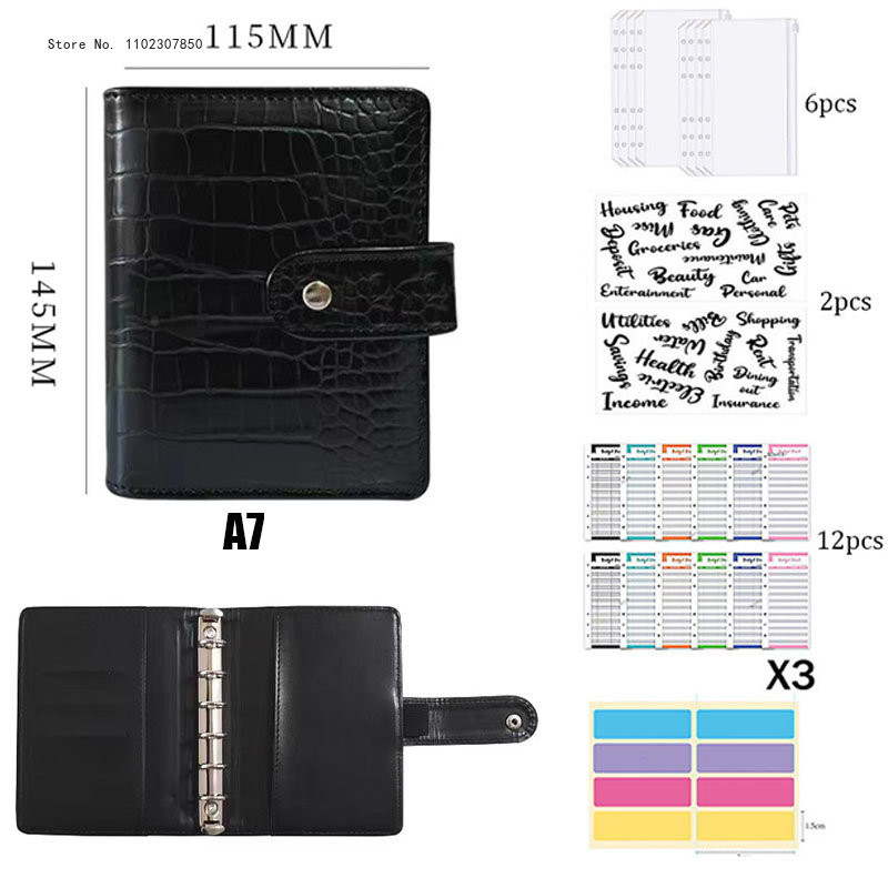 

Pu Leather Binder Zipper Money Saving Envelope A7 Flip Budget Planner Notebook Cover Folder Agenda