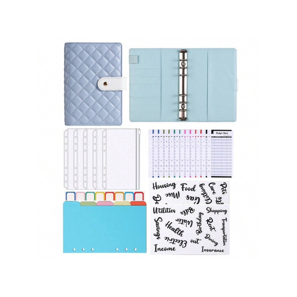 

A6 Macaron Color Pu Clip-On Notebook Leather Loose Leaf Notebook Cover With Cash Budget Clip Storage