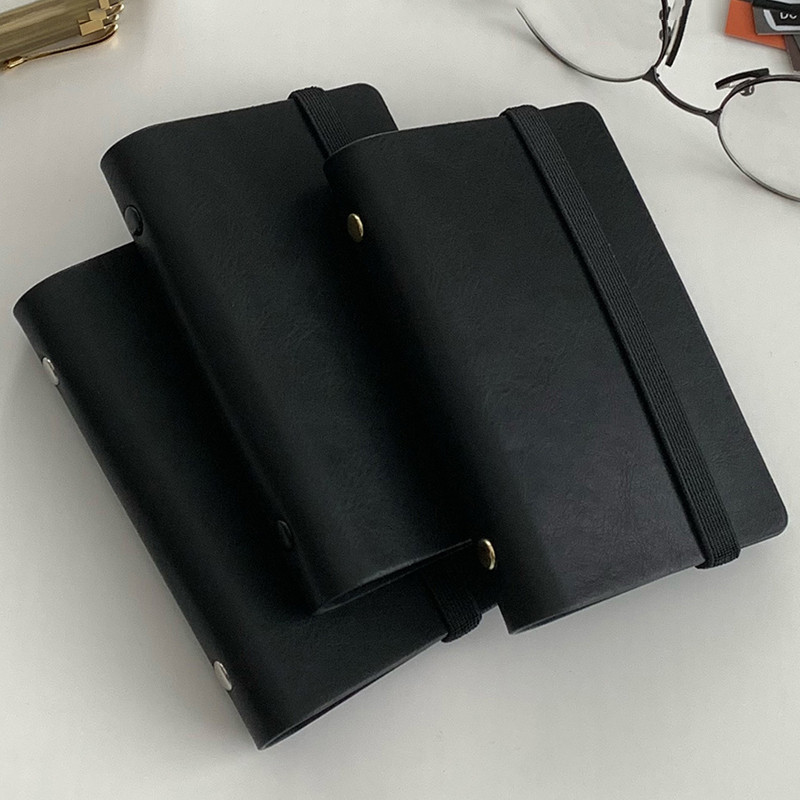 

M5 Loose-Leaf Black Planner Leather Cover Filler Binder Notebooks Binding Covers Girls Mini Handbook