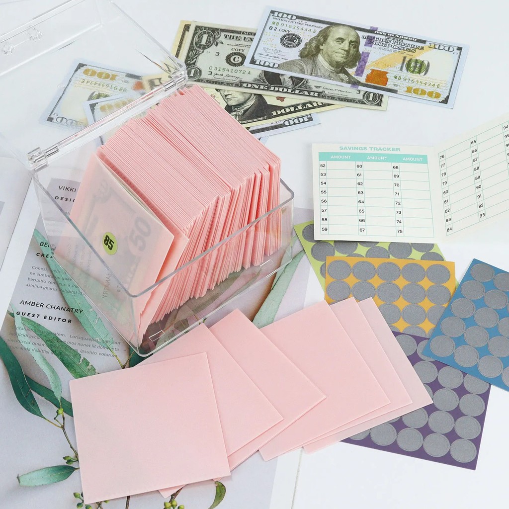

5Pcs Square 52 Week 100 Day Savings Challenge Savings Pp Bag Cash Budget Envelope Money Saving