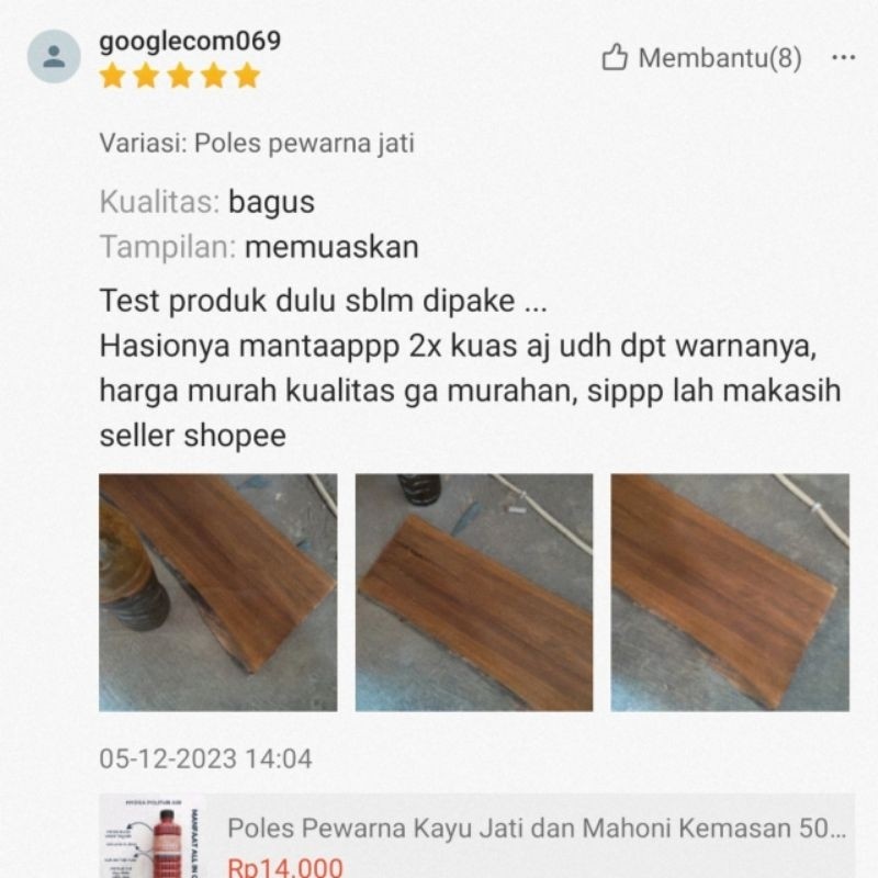 Bararoomkey_ Pewarna Kayu Jati Mahoni Kemasan 500Ml Serat Urat Jati Plitur Kayu Siap Pakai