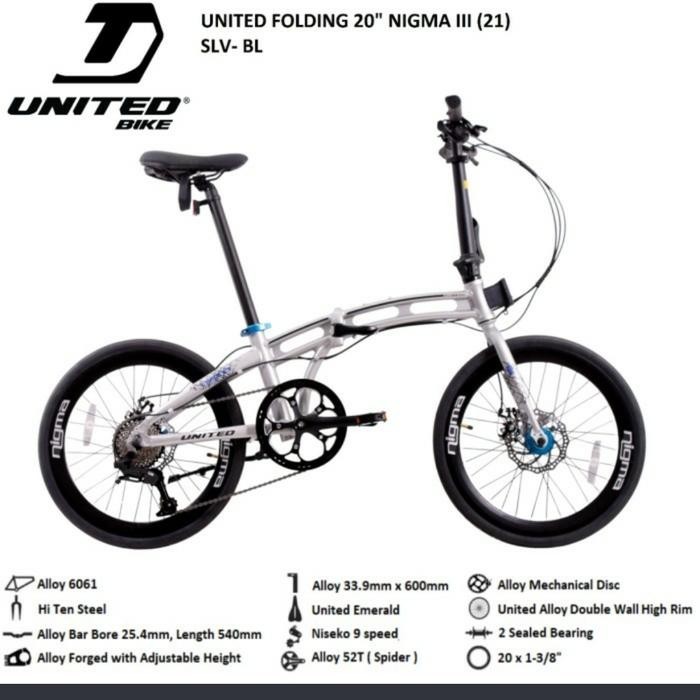 Sepeda Lipat United Nigma Iii Alloy 9 Speed (20 Inch)
