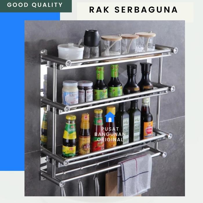 RAK KAMAR MANDI SUDUT STAINLESS RAK DINDING RAK DAPUR SERBAGUNA 3SUSUN