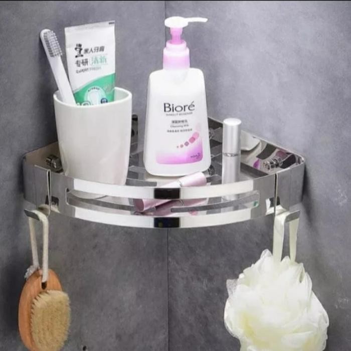 Rak stenlis sudut 1 susun/rak shampo murah /rak sabun