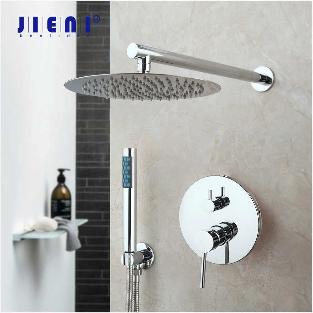 JIENI Chrome Polish Rainfall Shower Faucet Set Wall Mount Handle