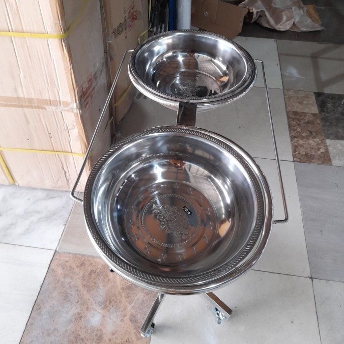 DISCOUNT stand waskom double kaki 1 stainless - troli waskom double waskom