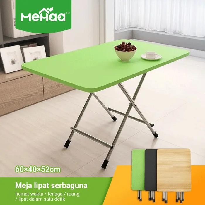 PREMIUM Mehaa Meja Lipat Serbaguna 80x80 dan 60x40 Plastik Furniture Bulat Besi