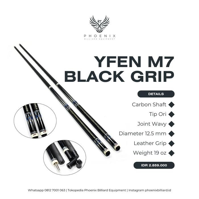 PREMIUM Stick Billiard YFEN M7 Black Grip Carbon Shaft / Stick YFEN M7