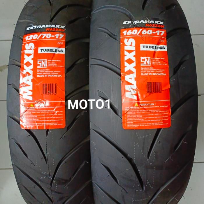 PREMIUM PAKET BAN MAXXIS EXTRAMAXX 120/70 -17 DAN 160/60 -17 TUBEELSS