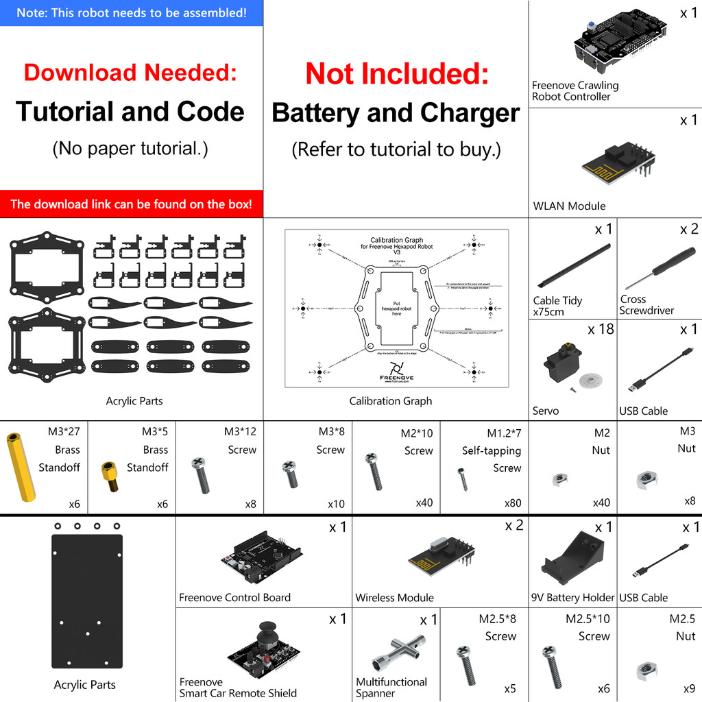 Freenove Hexapod Robot Kit for Arduino, App Remote Control, Walking Crawling Twisting Servo STEM Pro