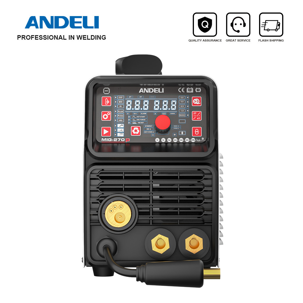 ANDELI Mesin Las Semi-otomatis MIG Pulse/Lift TIG/MMA 220V Layar LED Inverter Aluminium Tukang Las P
