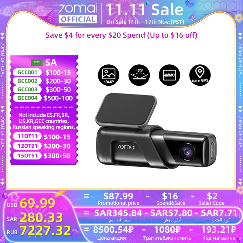 Kamera Dasbor 70mai M500 1944P 170FOV 70mai M500 Perekam Kamera Dasbor DVR Mobil GPS ADAS 24H Monito