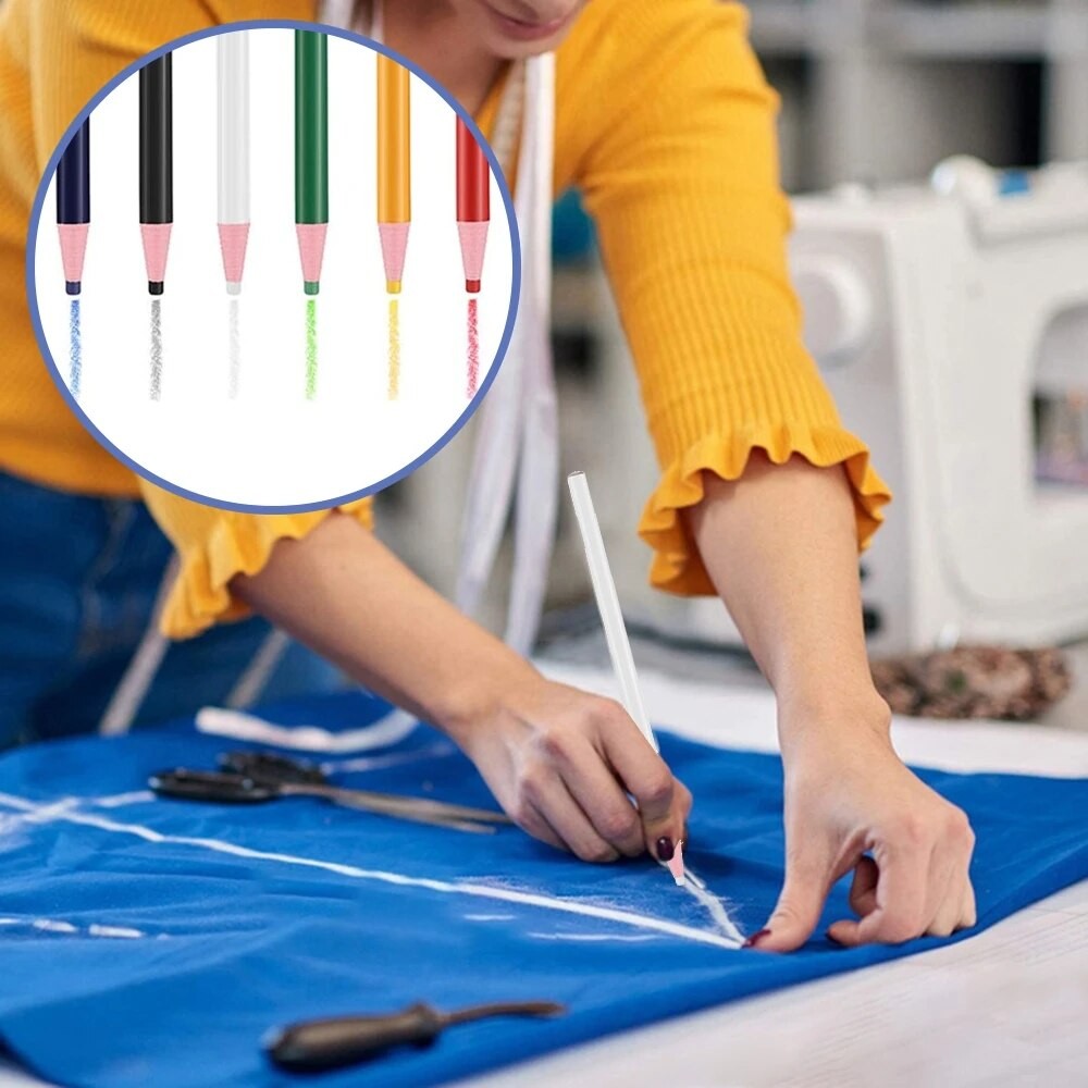 12 Buah Pensil Kapur Penjahit Jahit Warna-warni Pena Spidol Kain Kapur Bebas Potong untuk Aksesori P