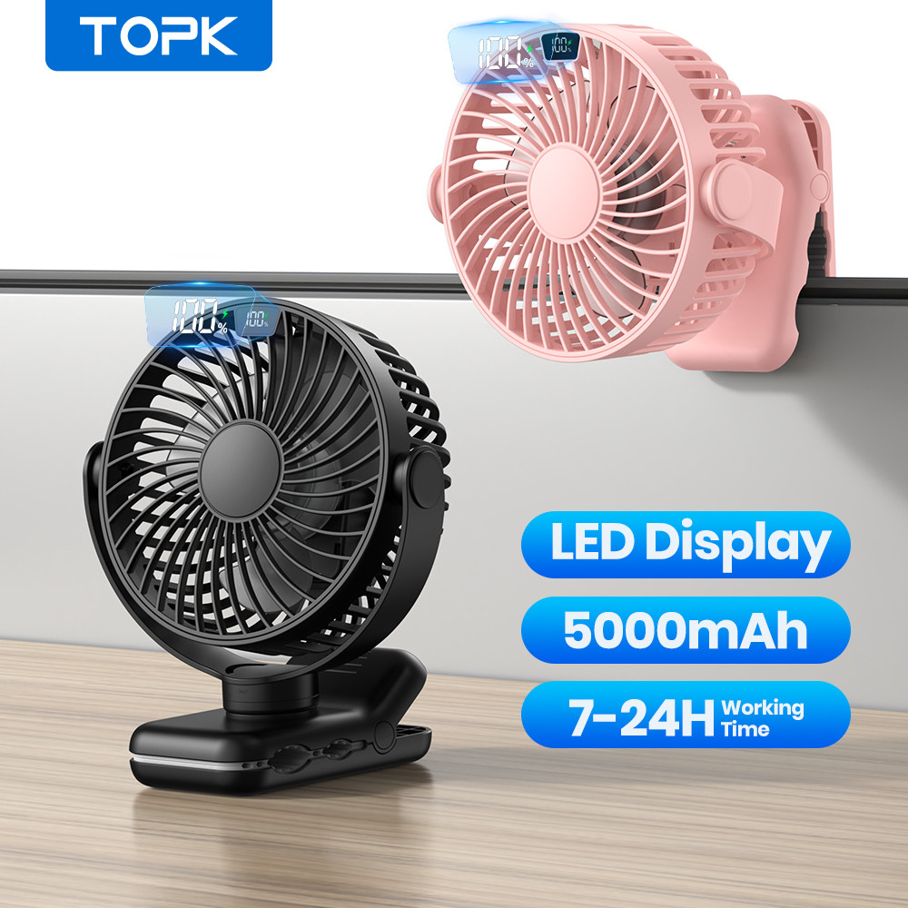 Topk 5000Mah Rechargeable Portable Fan Electric Mini Fan,Clip On Fan,Usb Desk Fan,4 Speeds Quiet