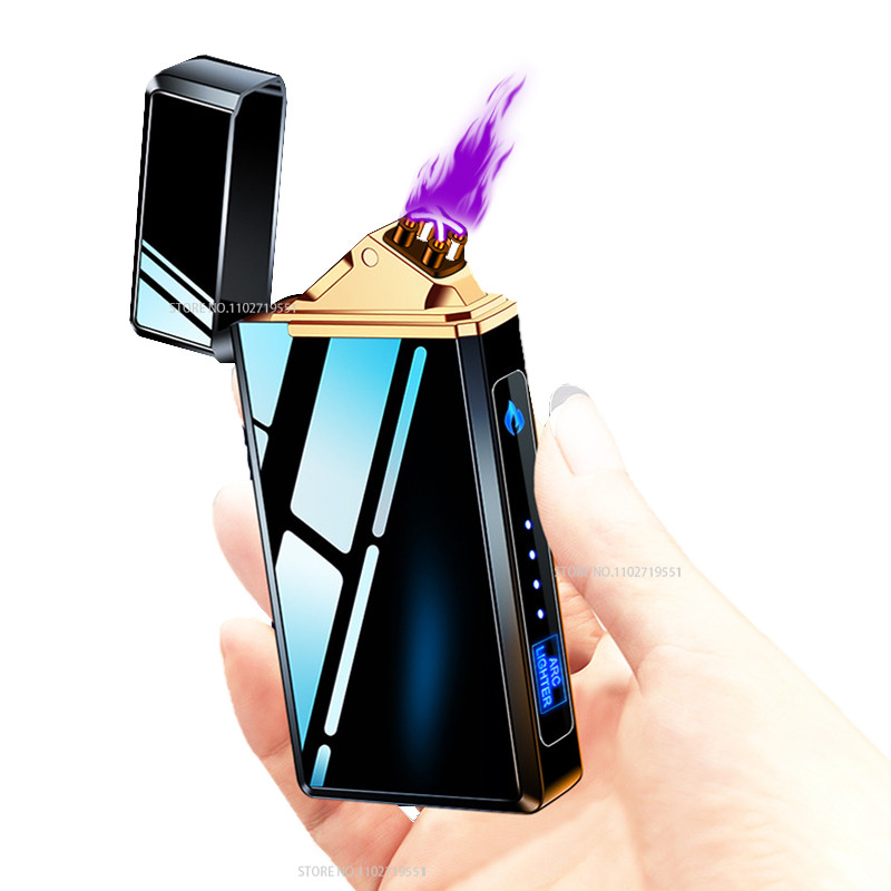 Pemantik Listrik Sentuh Baru USB Isi Ulang Lebih Ringan Tahan Angin Pemantik Busur Ganda Luar Ruanga